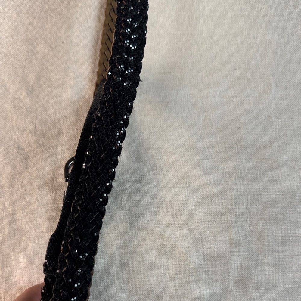 Elegant Black Braided Belt with Black Glitter Look. - Picture 2 of 8